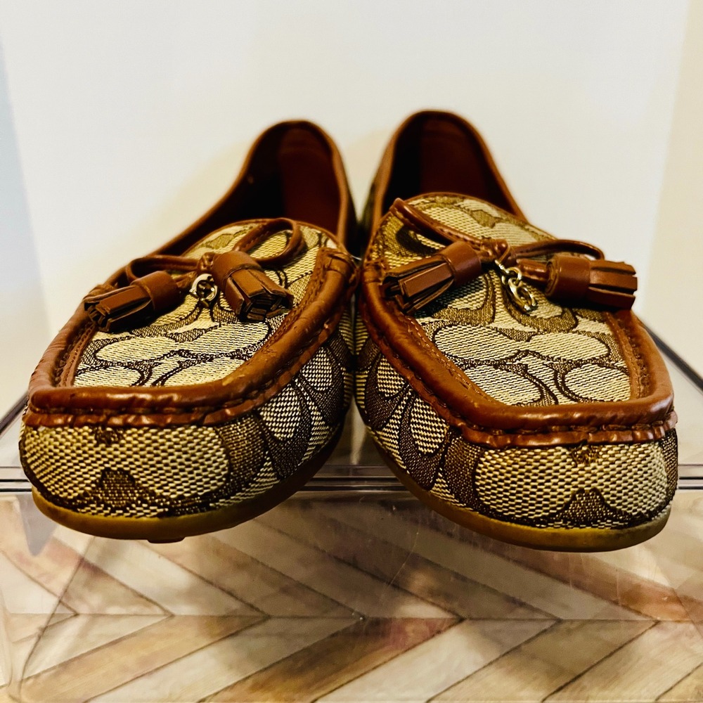 Coach Signature C Jacquard Tassel Driving Loafers Womens 6.5B Brown G4180 Office - Picture 6 of 8